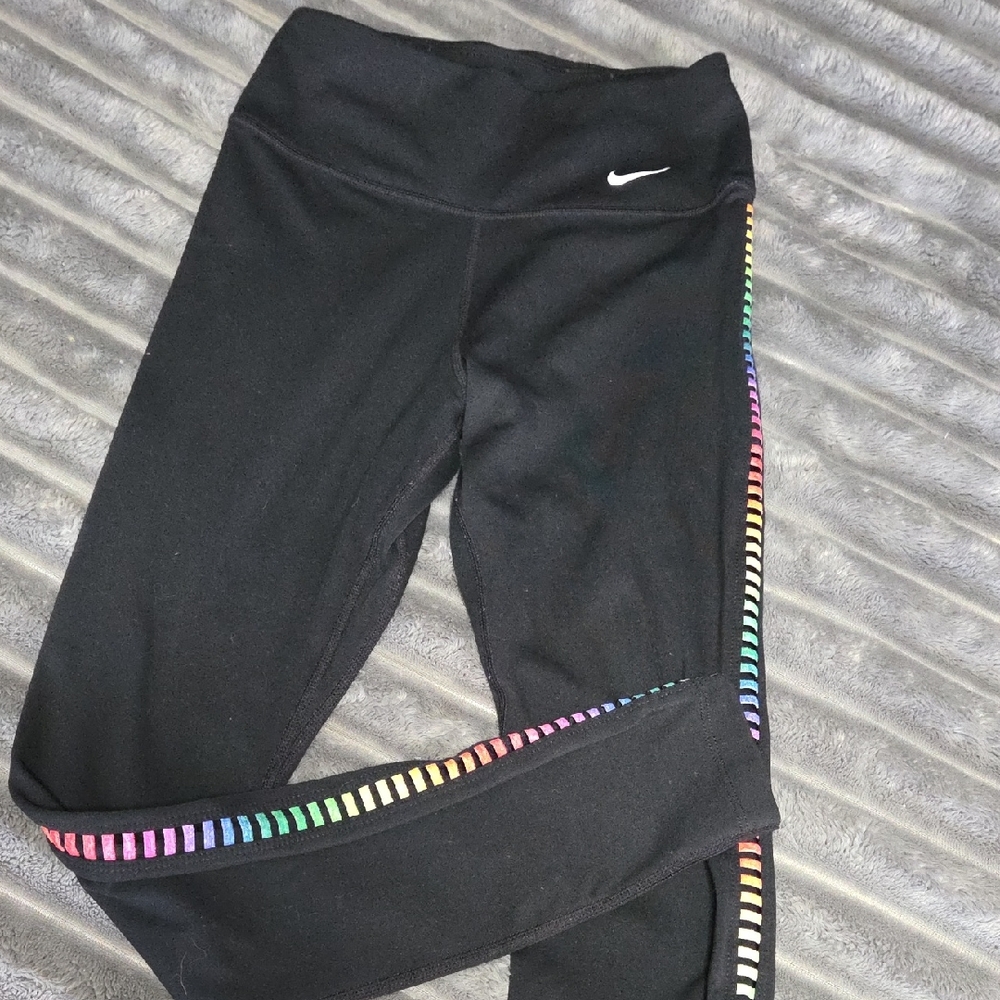 Nike Black Kids' Leggings with Rainbow Trim